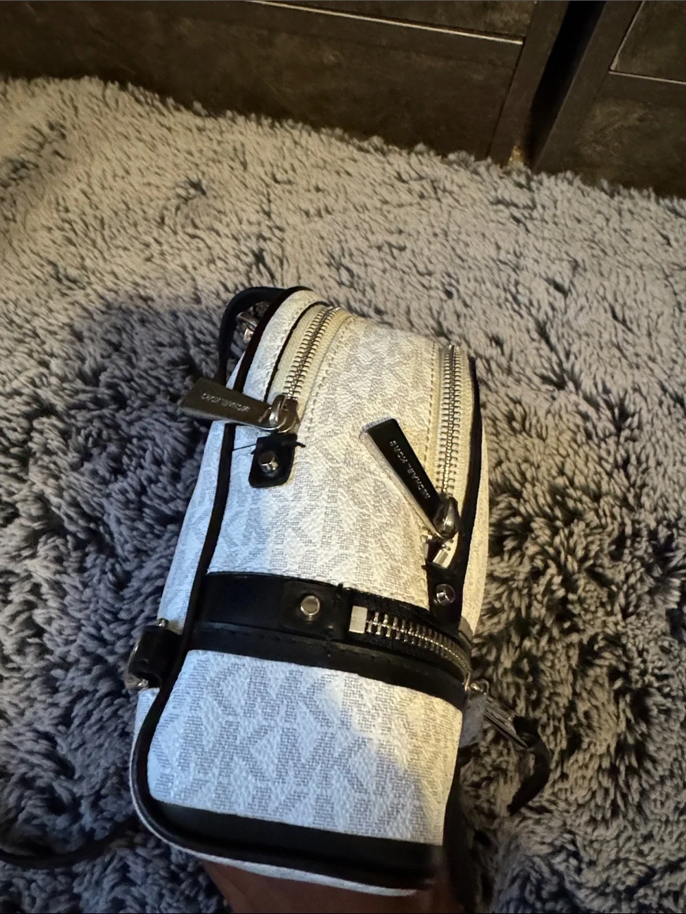 Michael Kors White and Black Logo Mini Backpack In Amazing Condition